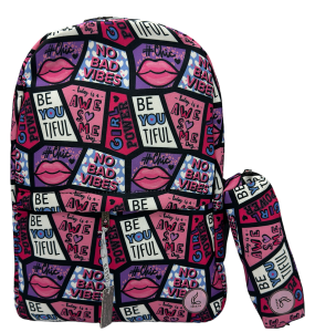 کوله با جامدادی استیکر لب